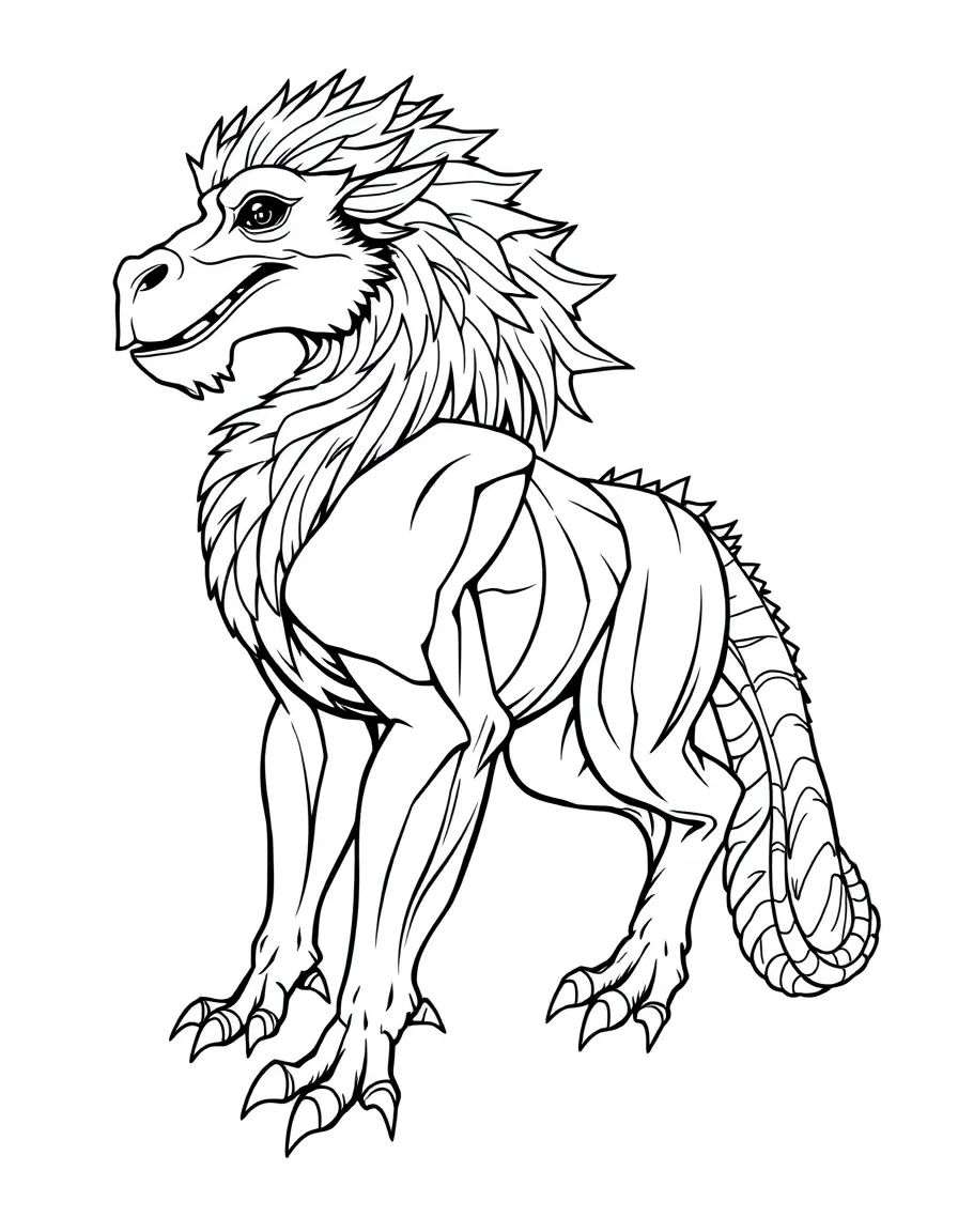 A chimera with each part showing distinct muscle structure