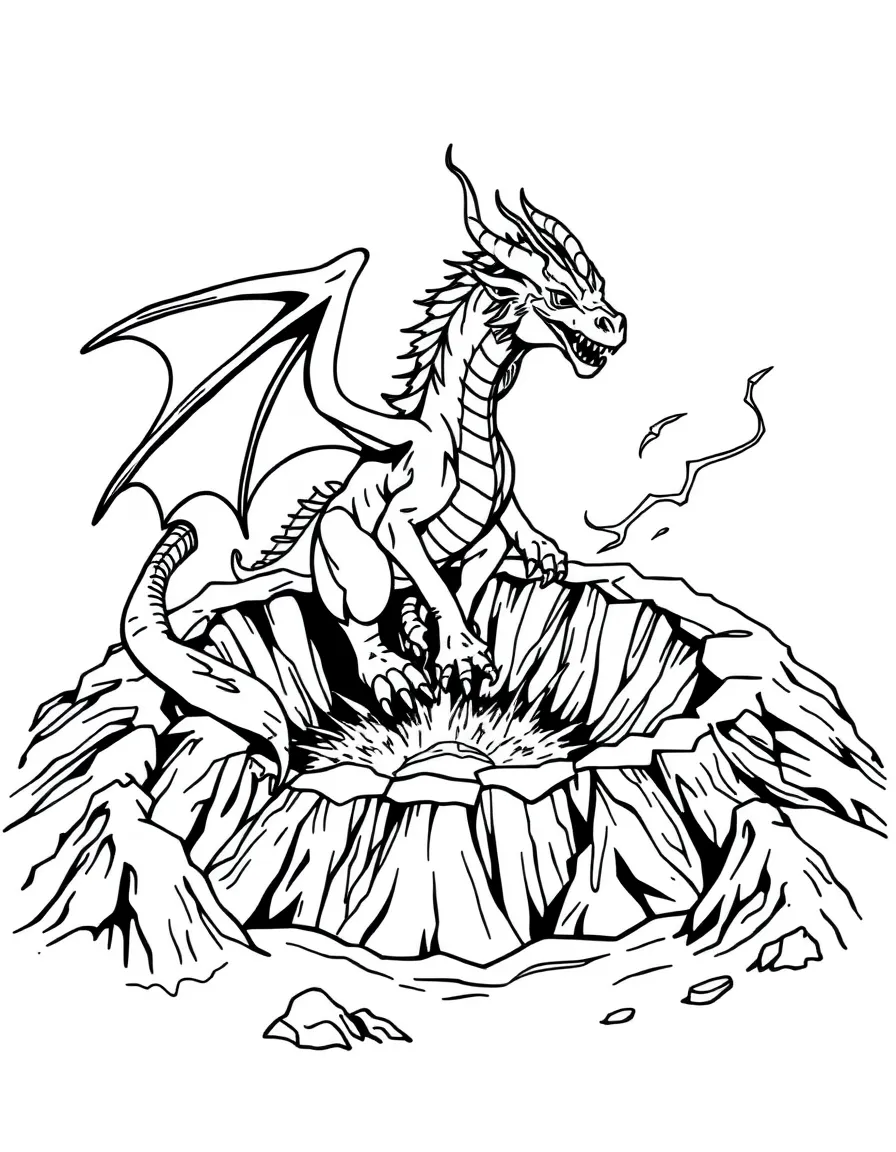 A chimera emerging from a volcanic crater, partially in shadow