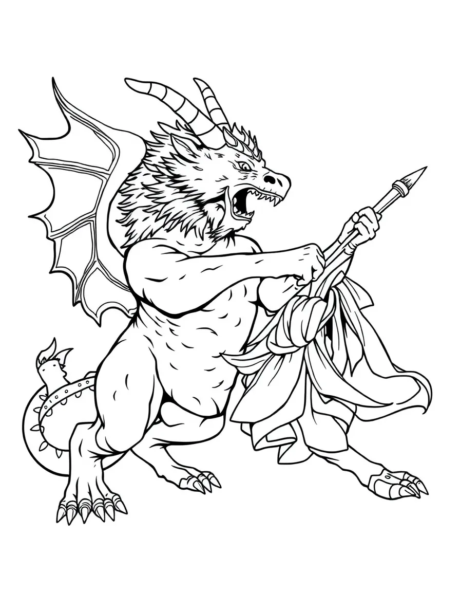 A chimera fighting a hero in classical Greek style