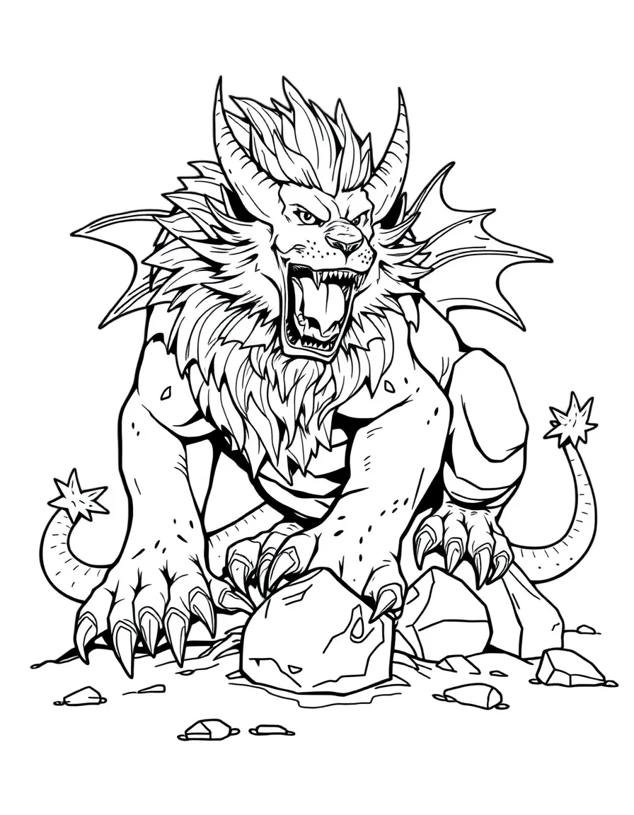 A chimera whose lion claws are digging into stone