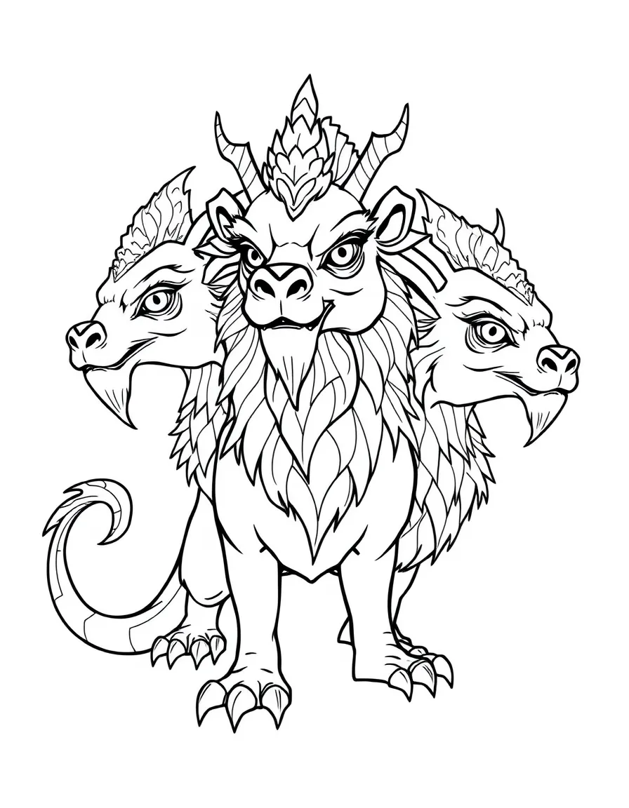 A chimera with all three heads looking in different directions