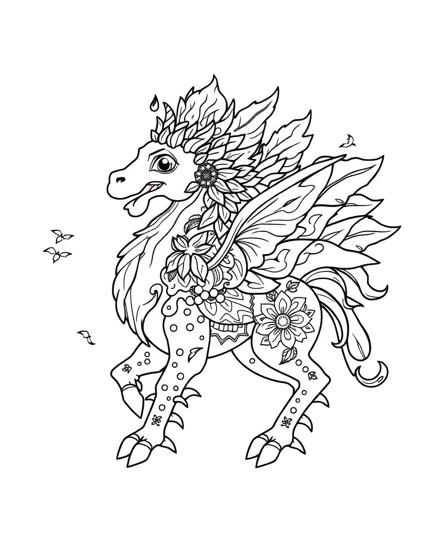 A chimera with its parts representing different seasons or elements