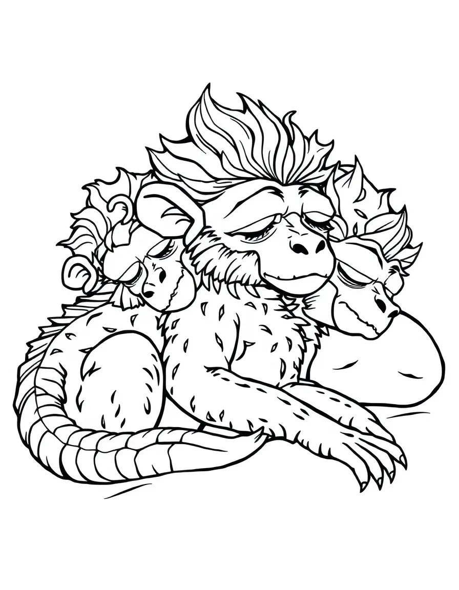 A chimera sleeping with each head in a different stage of sleep