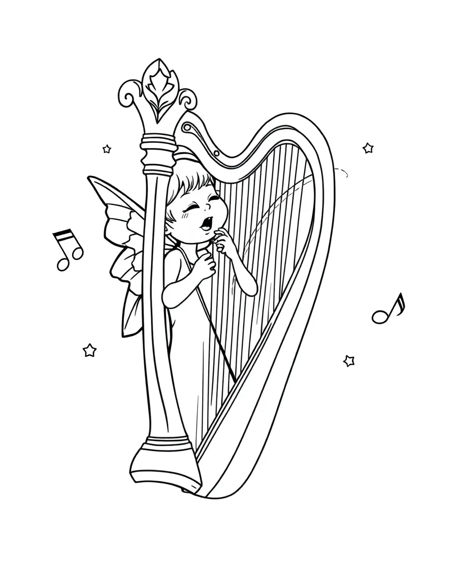 A harpy singing, with musical notes visible around her