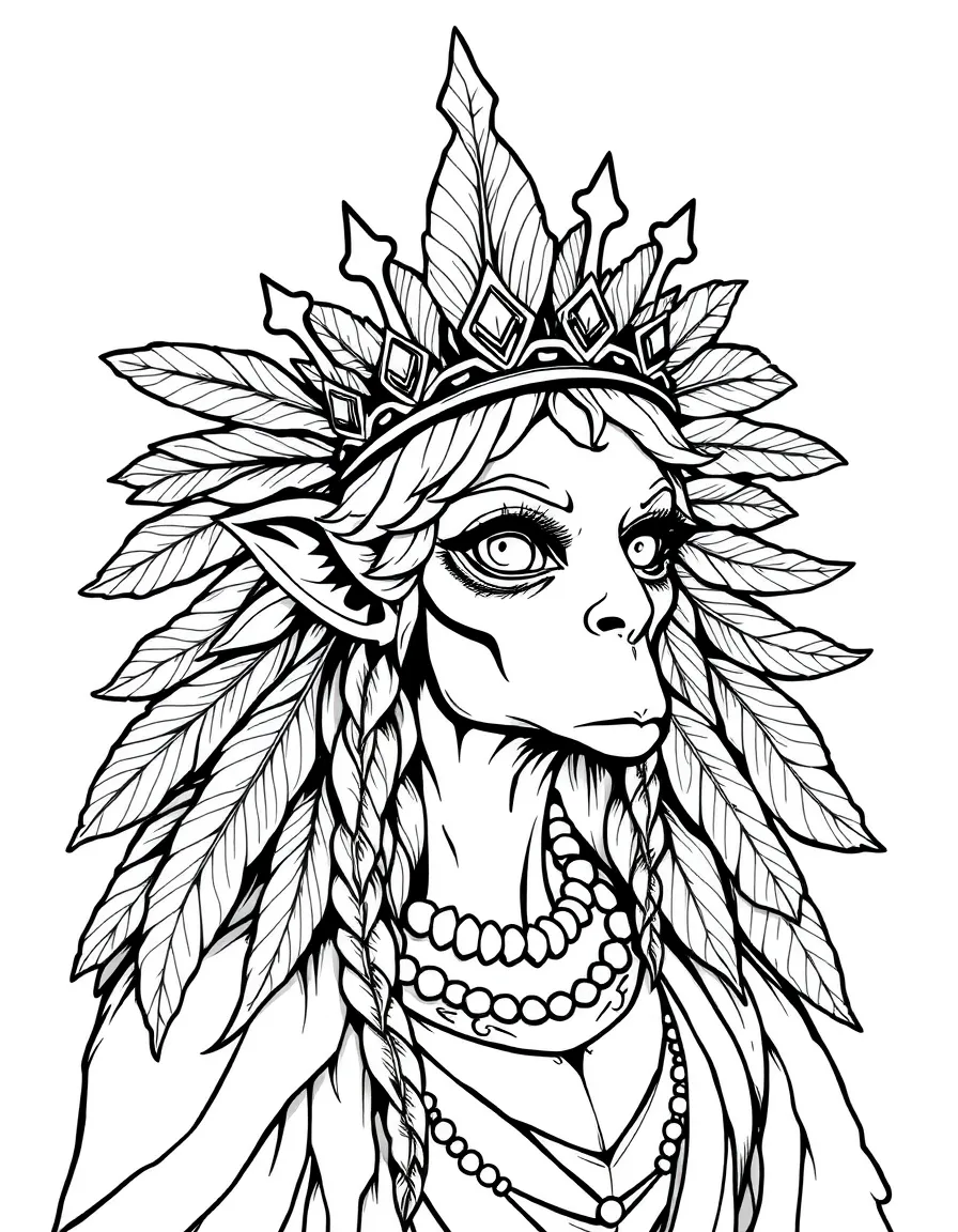 A harpy queen with a crown of special feathers and bones