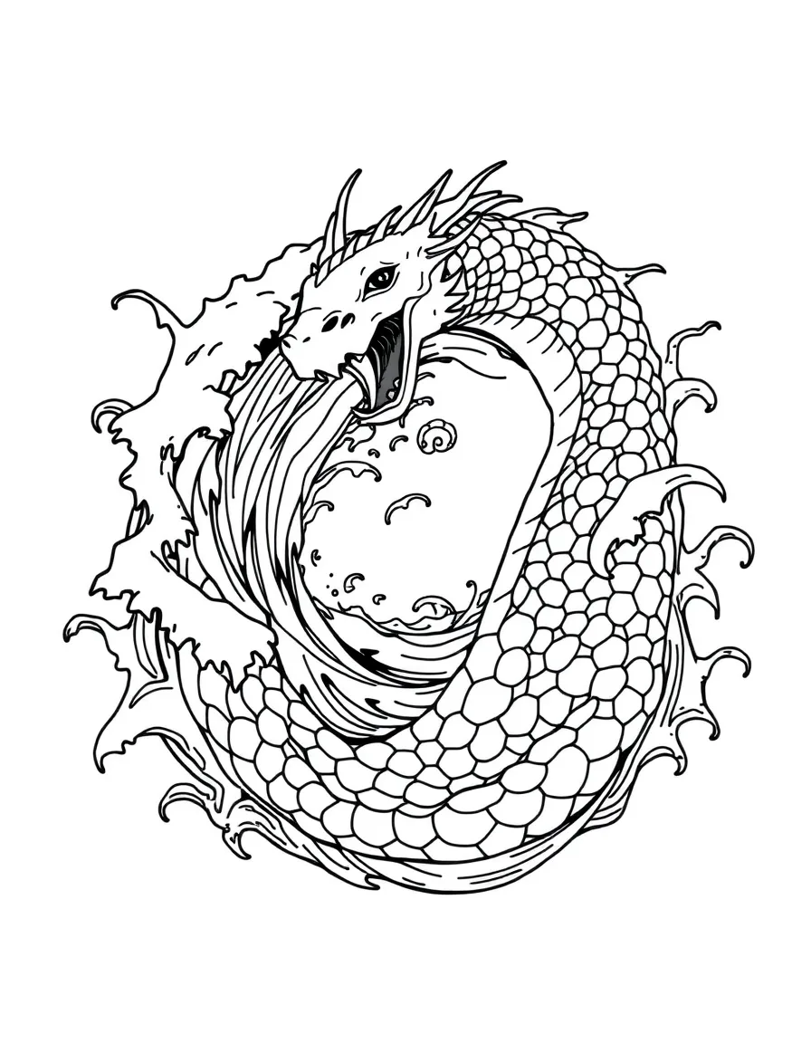 A sea serpent creating a giant whirlpool with its body