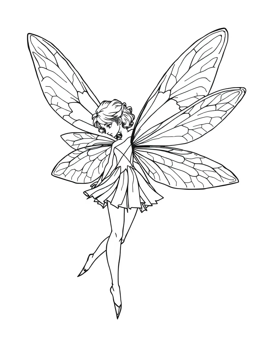 A fairy with dragonfly wings showing detailed vein patterns