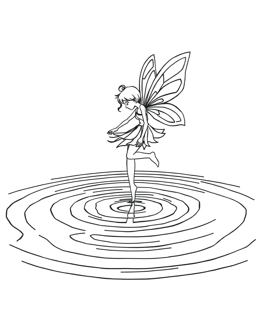A fairy dancing on the surface of water, creating ripples