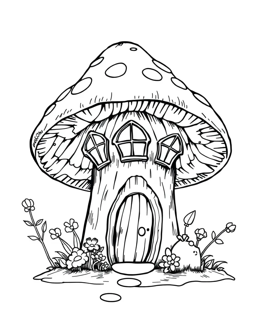 A fairy home inside a hollowed-out mushroom with windows