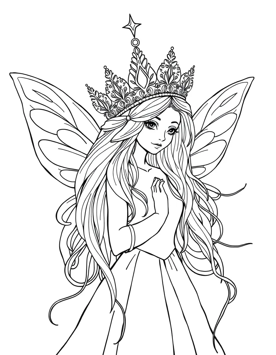 A fairy queen with crown made of morning dew and spider silk