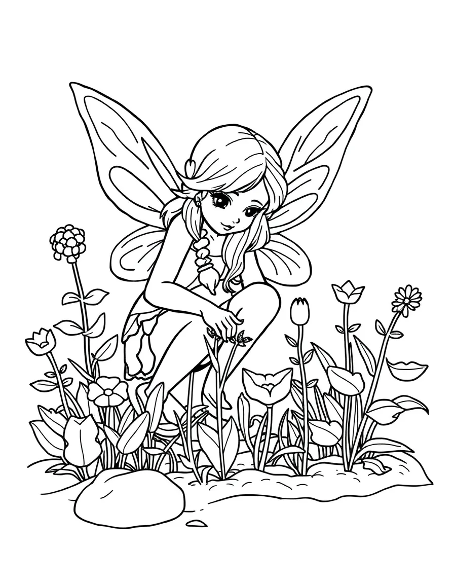 A fairy gardener tending to miniature plants