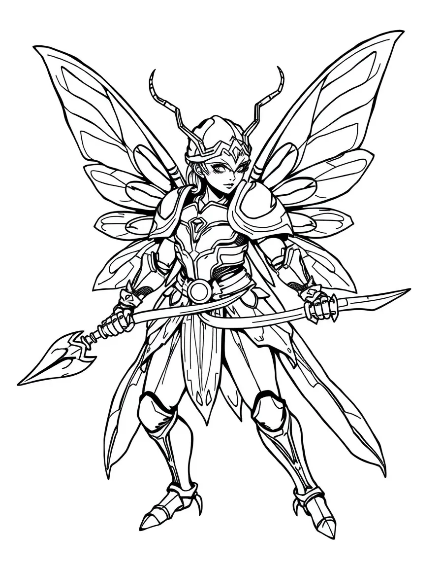 A fairy warrior with armor made from beetle carapaces