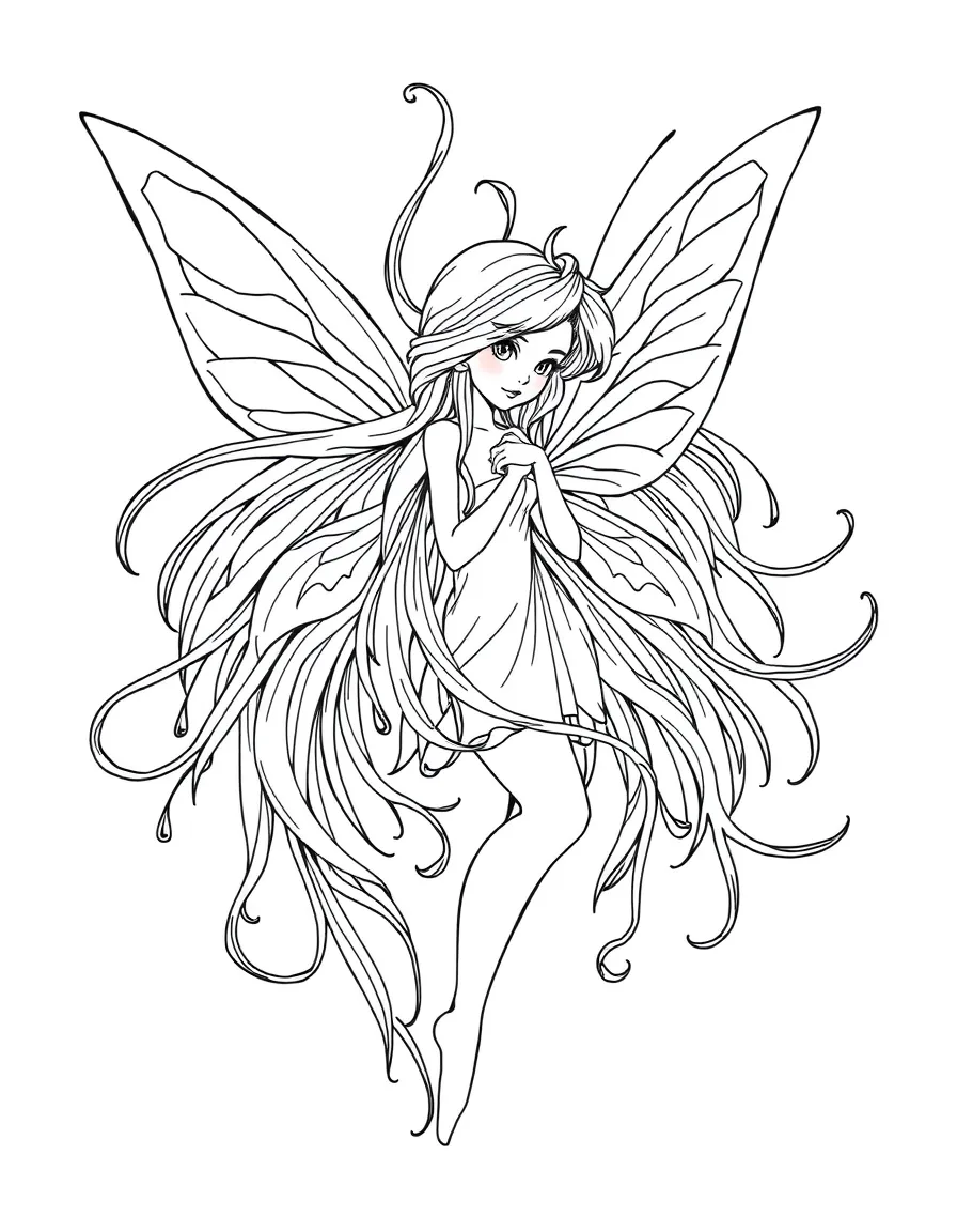 A fairy whose hair seems to be made of flowing water