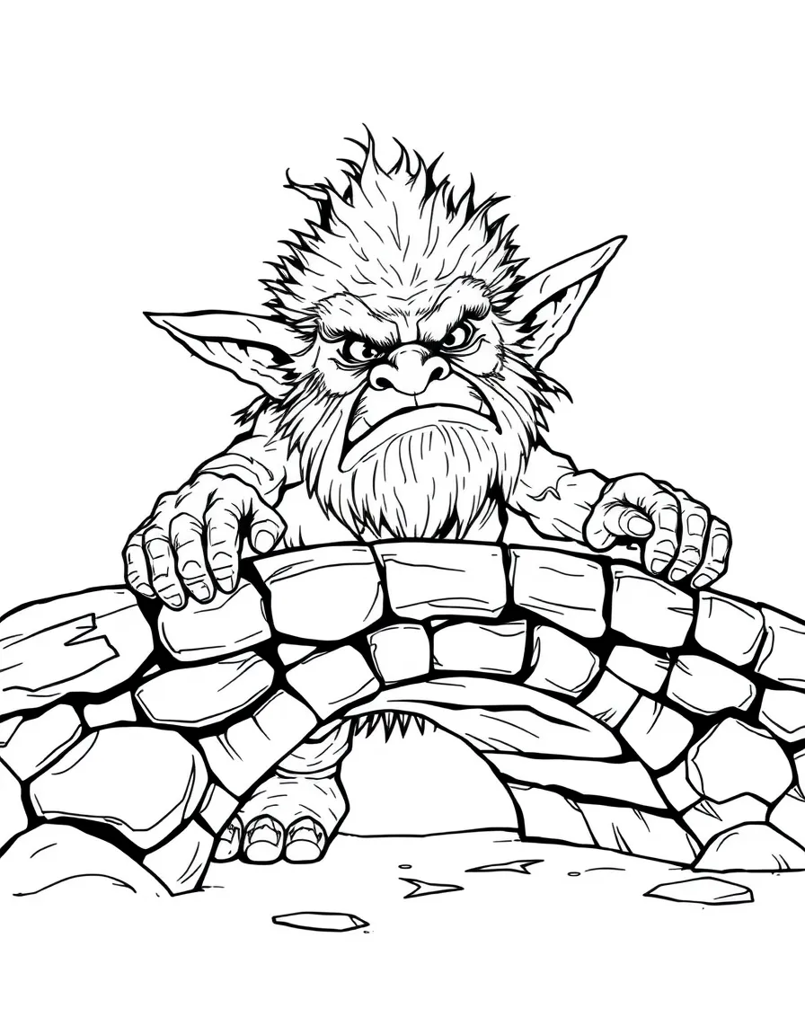 A bridge troll with skin that looks like stone or moss