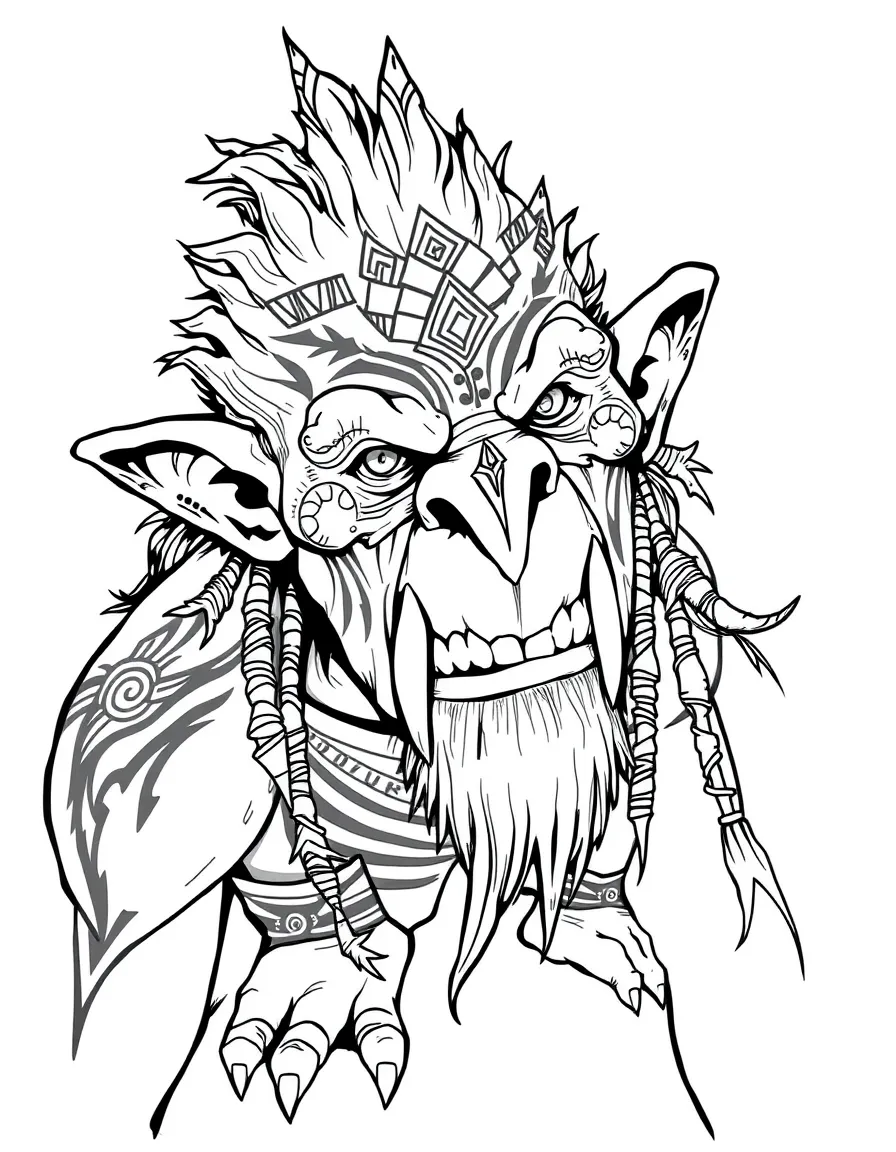 A troll with tribal scarification and body paint