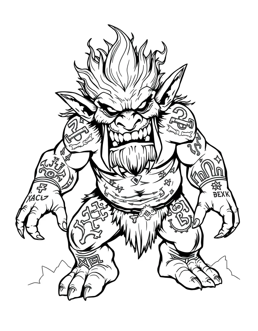 A troll with glowing runes tattooed across its body