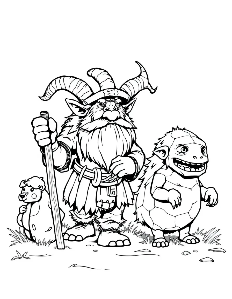 A troll shepherd guiding unusual stone-like creatures