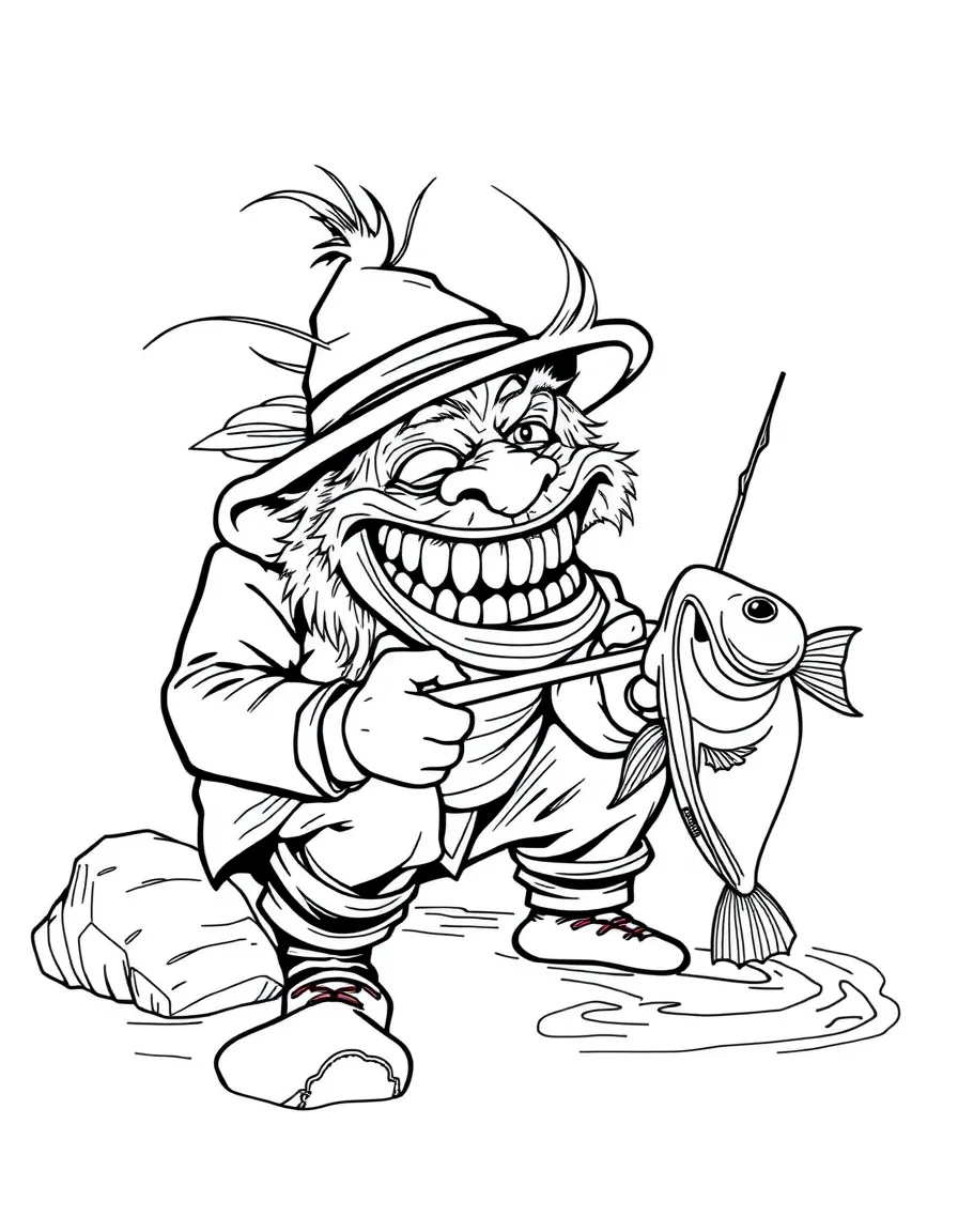 A troll fisher using unusual methods to catch prey