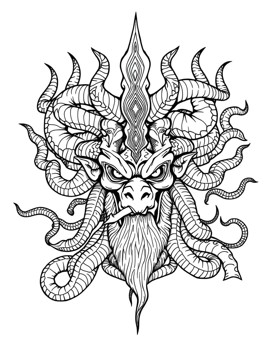 A gorgon with snakes forming an elaborate crown-like arrangement