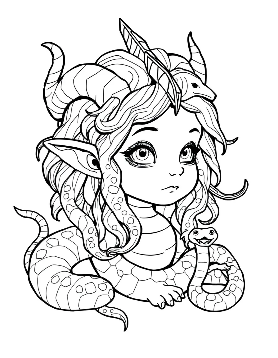 A young gorgon whose snake hair is just small garden snakes