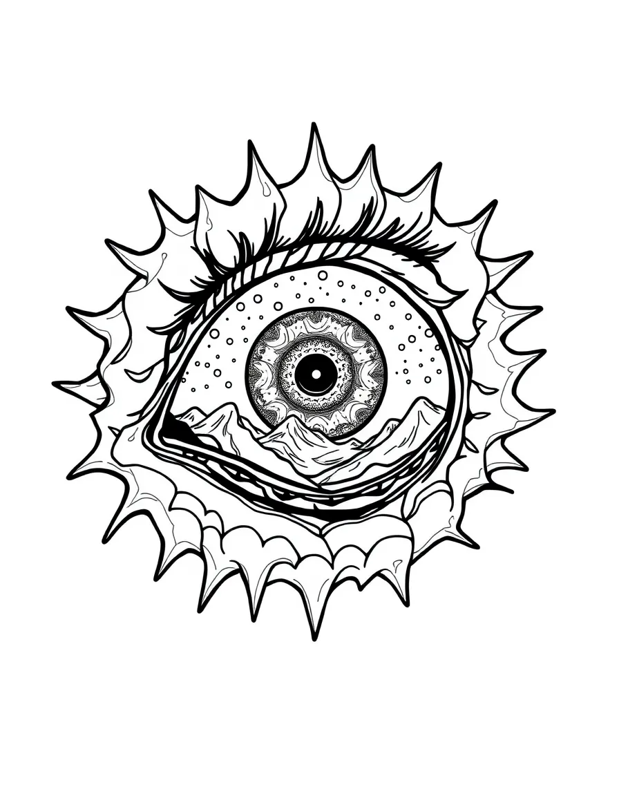 A cyclops with a single eye that contains galaxies or landscapes
