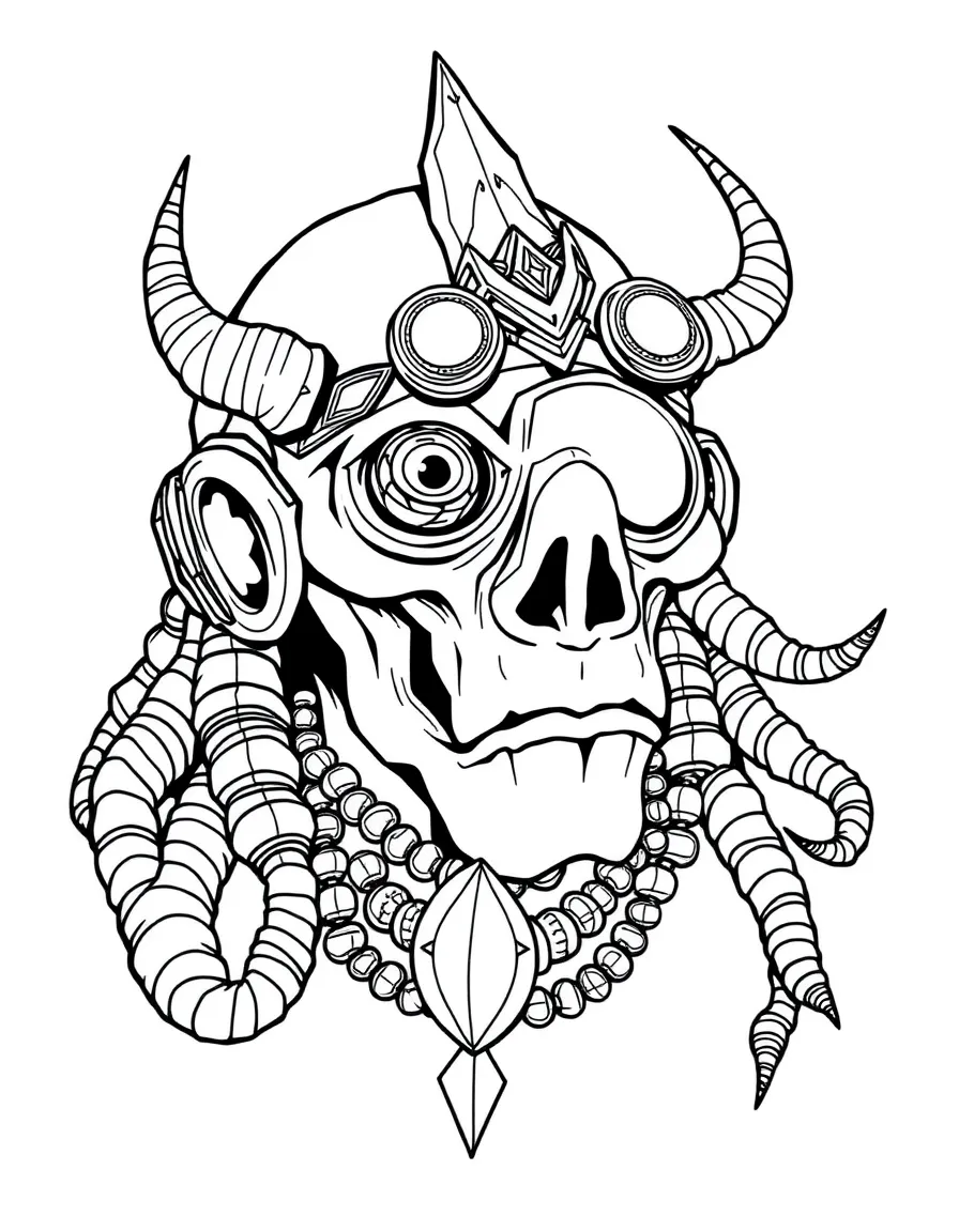 A cyclops with jewelry made from unusual materials