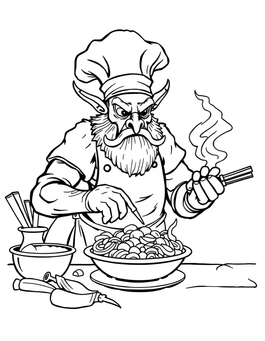 A cyclops chef preparing a feast-sized meal