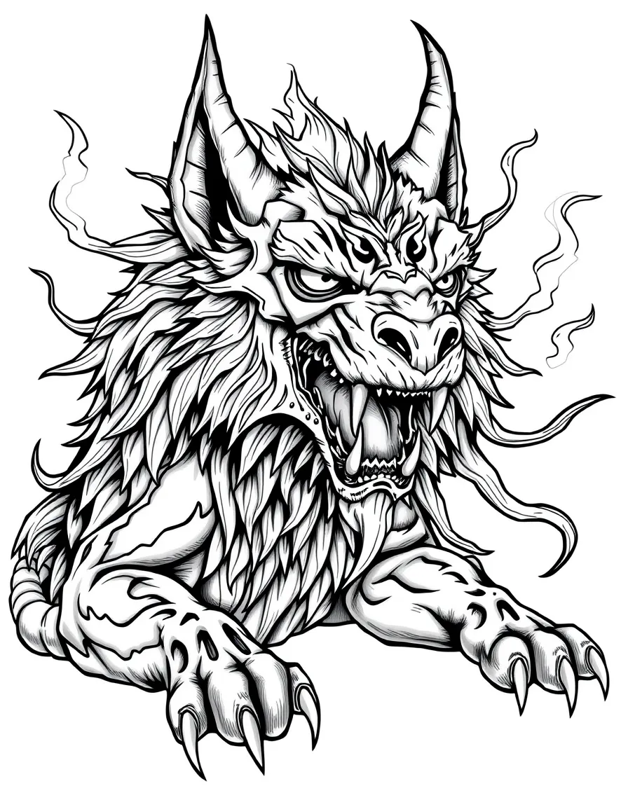 Cerberus with spectral spirits visible in its fur patterns