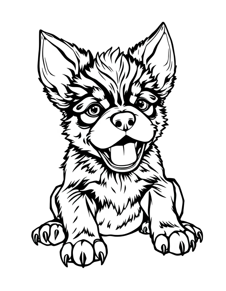 Cerberus as a puppy, still fierce but with puppy proportions