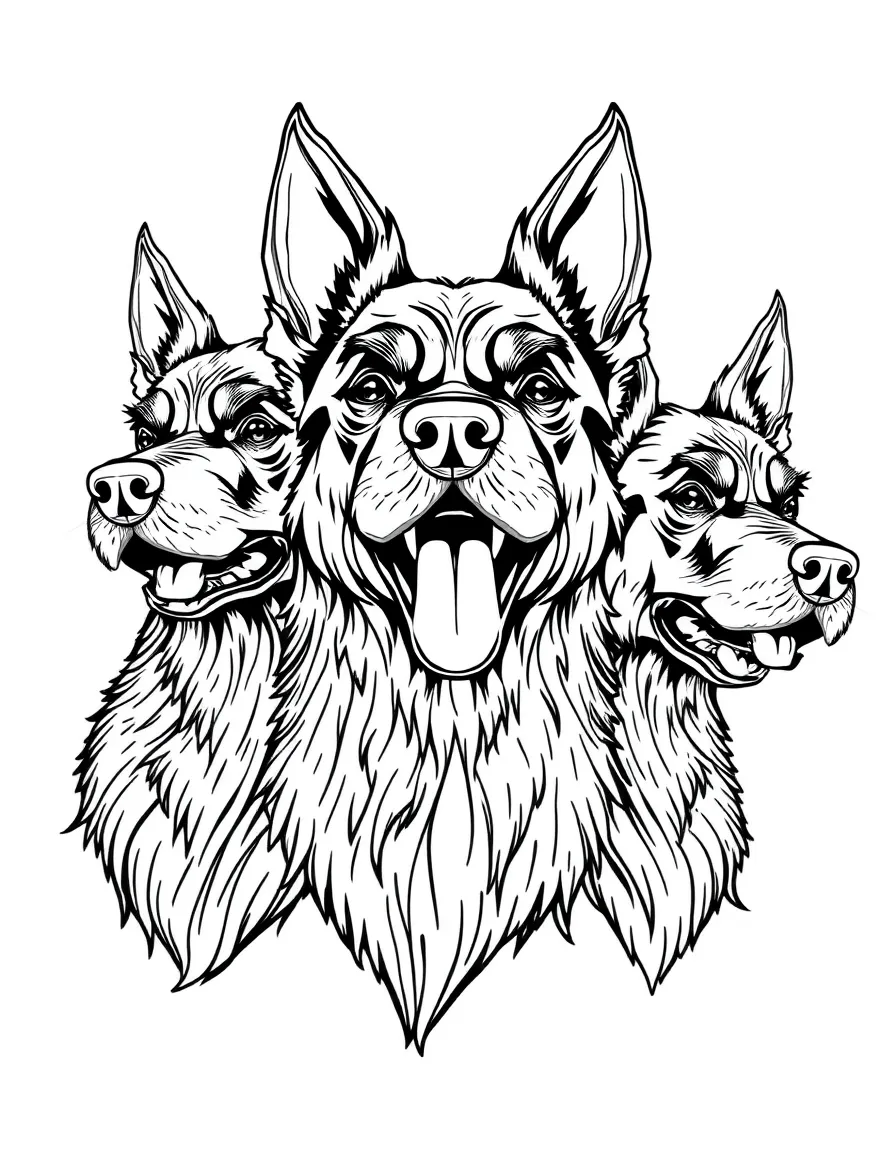 Cerberus showing the distinct personality of each head