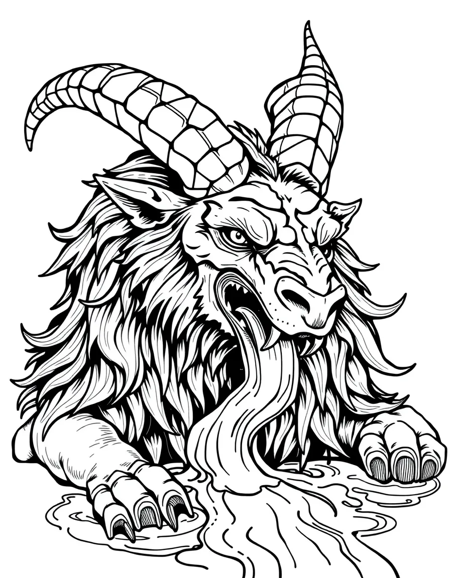 Cerberus with river Styx waters flowing through its fur