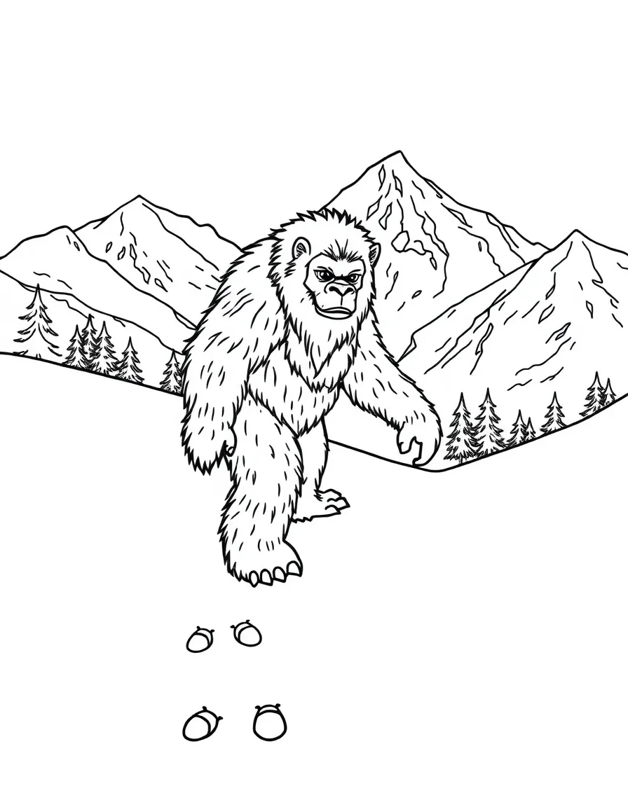 A yeti leaving footprints in pristine mountain snow