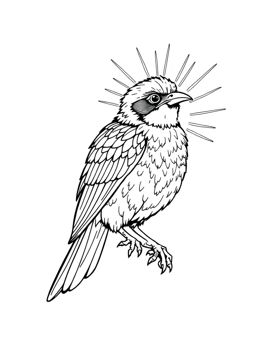 A caladrius bird with healing light emanating from its feathers
