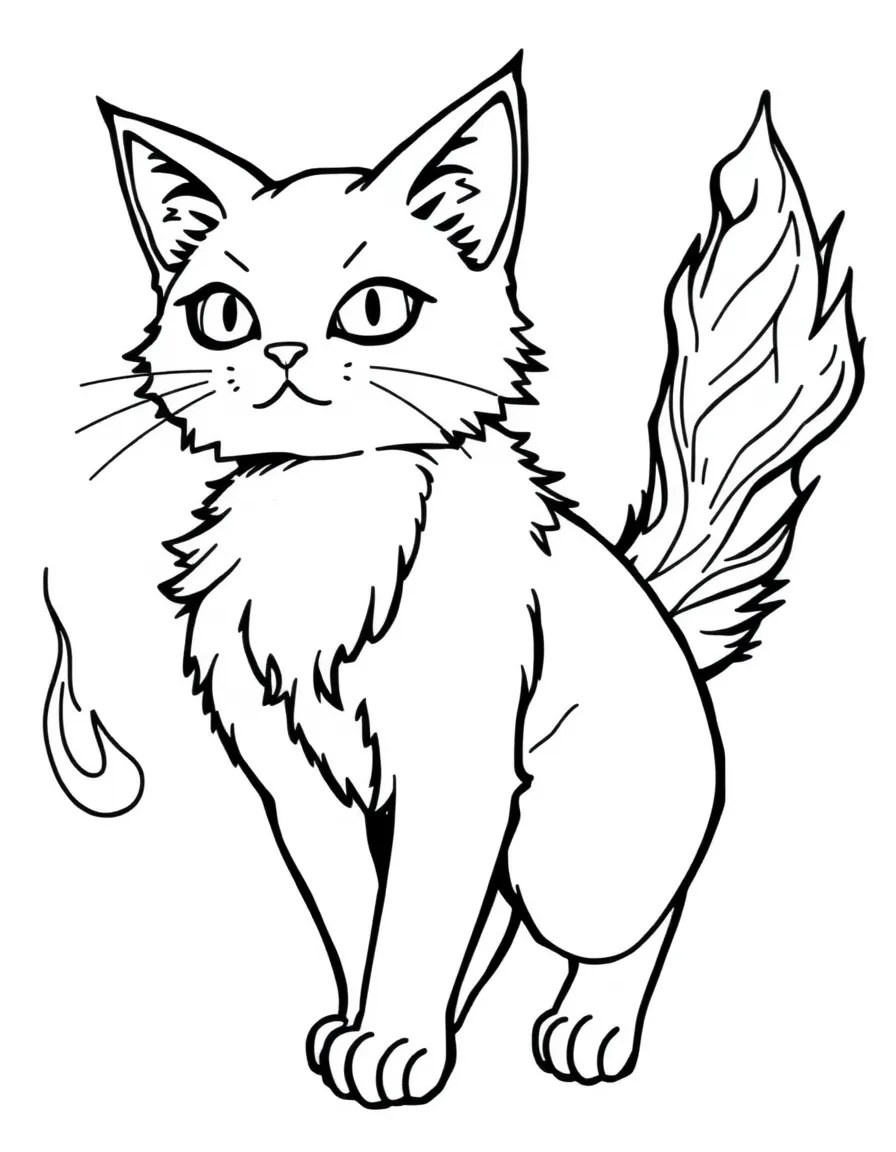 A bakeneko with split tail and fire elements