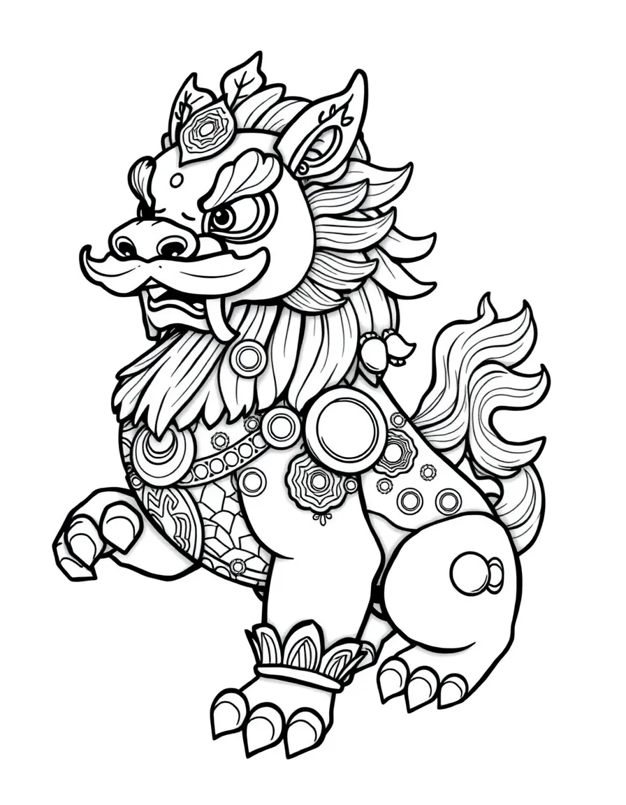 A pixiu with coins and jewels embedded in its lion-like body