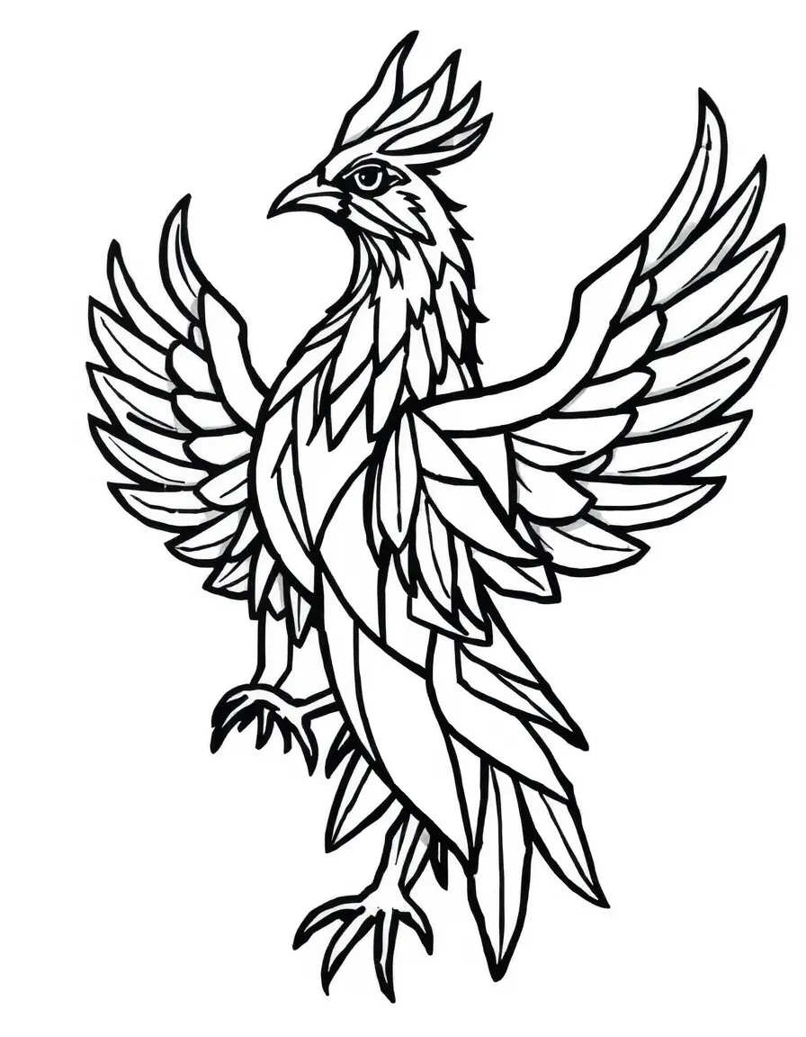 A phoenix interpreted in geometric, cubist style