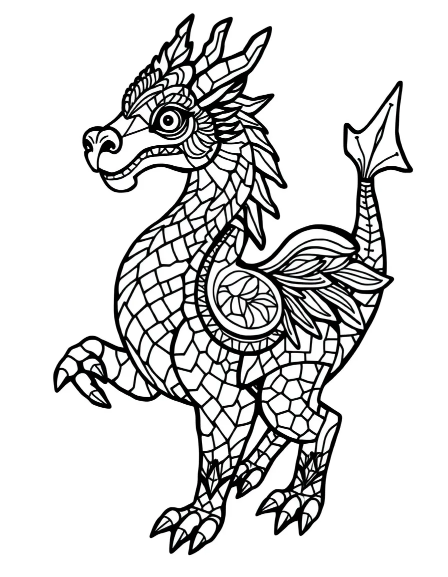 A chimera illustrated in mosaic tile pattern style