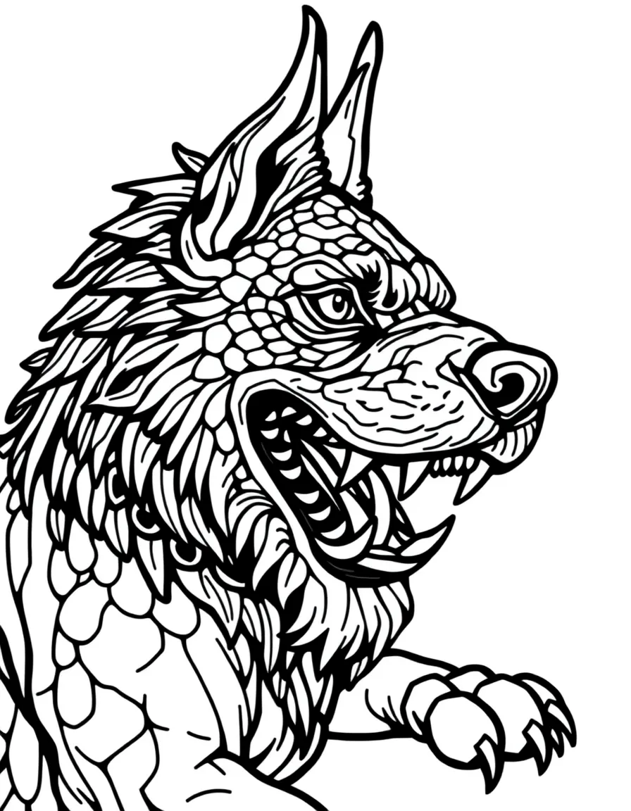 Cerberus portrayed in Classical Roman mosaic style