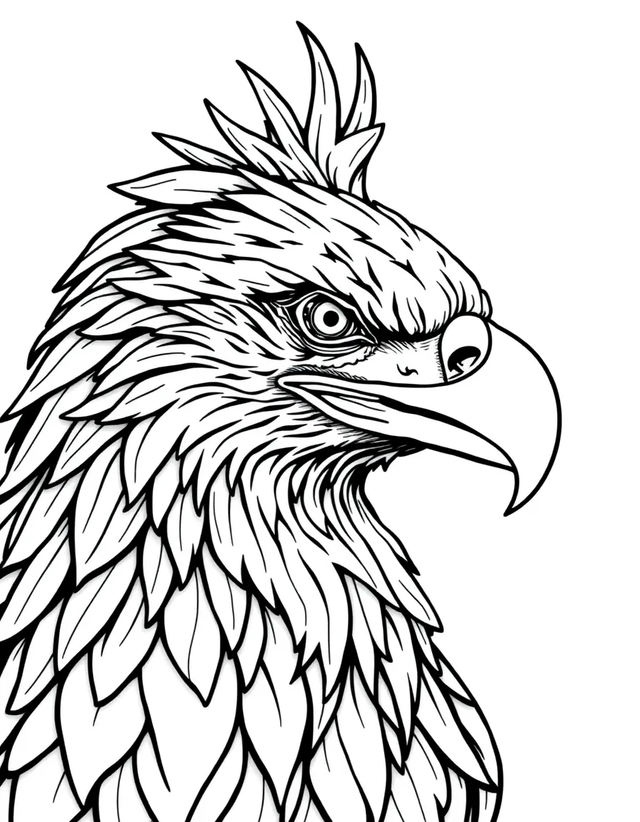 Detailed texture of a griffin's beak and eagle features