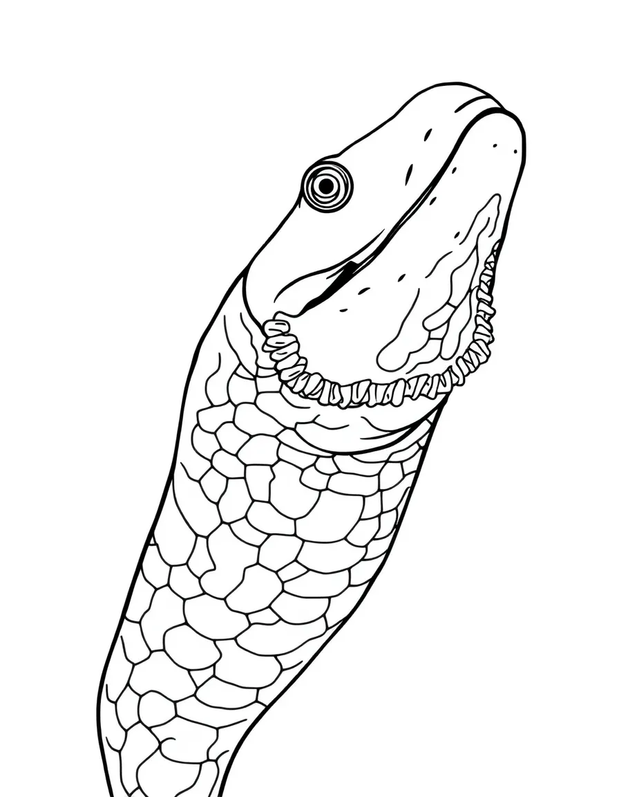 A fimbriated moray eel with its lacy gill edge visible as it breathes