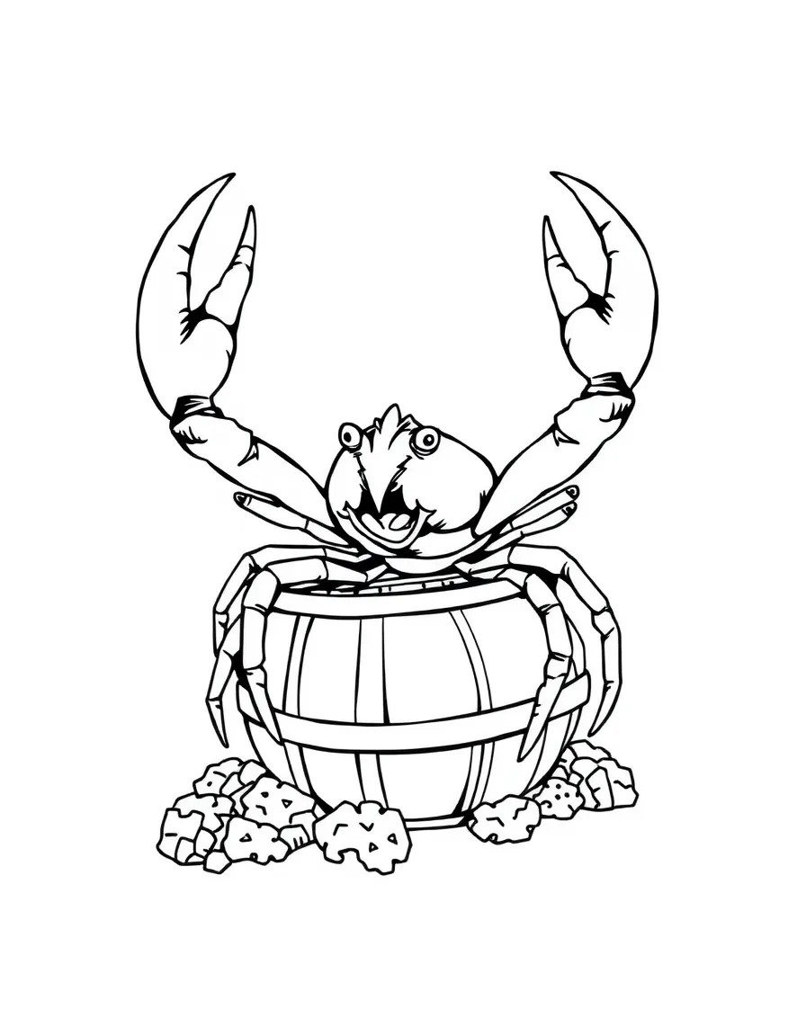 A squat lobster with its claws extended from a barrel sponge it calls home