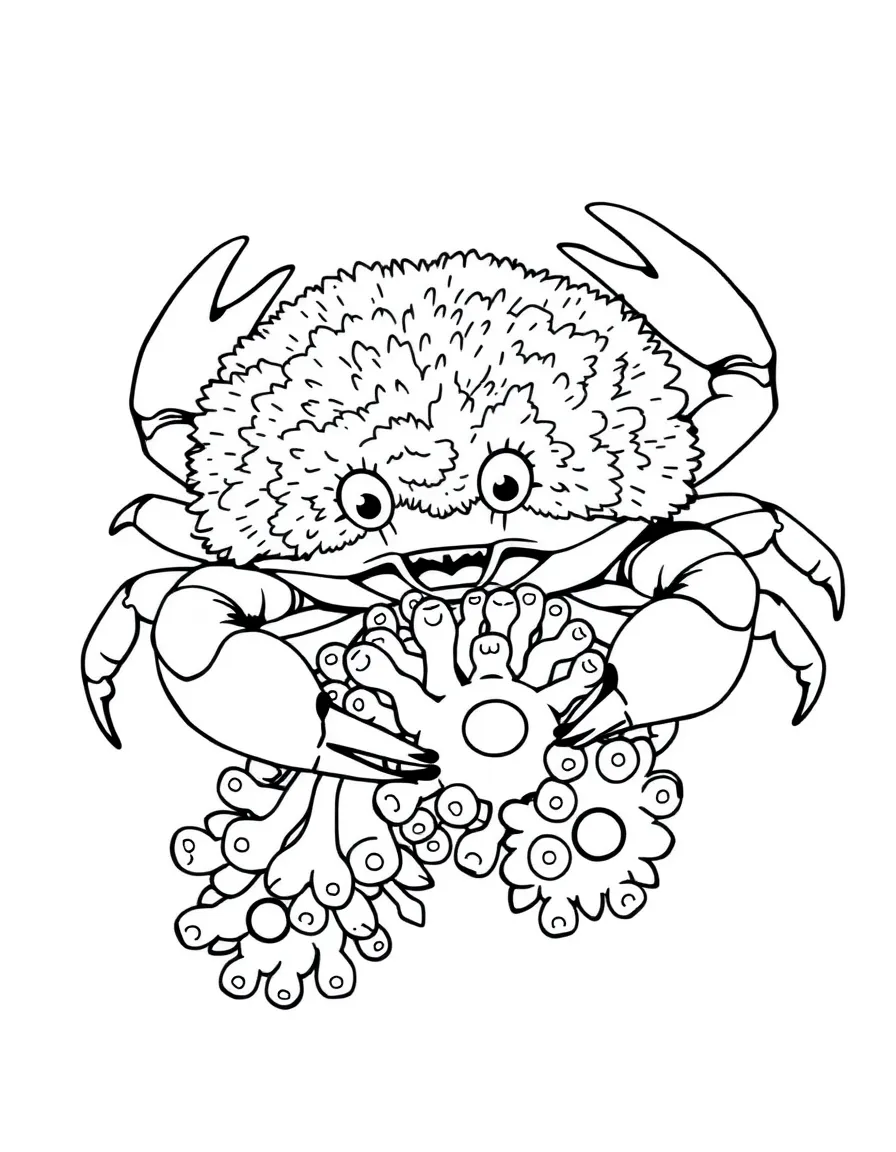 A pom-pom crab holding stinging anemones in its claws for defense