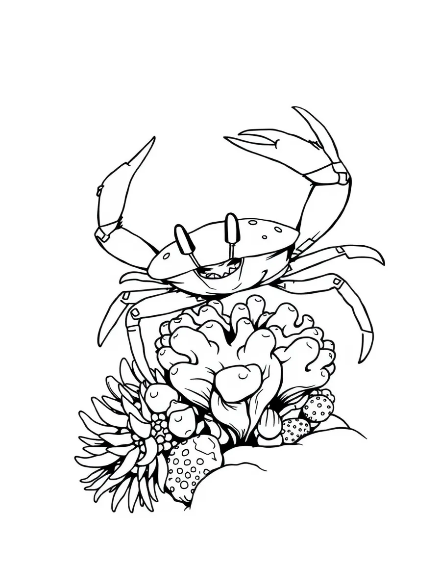 A coral guard crab protecting its host coral from predators like crown-of-thorns