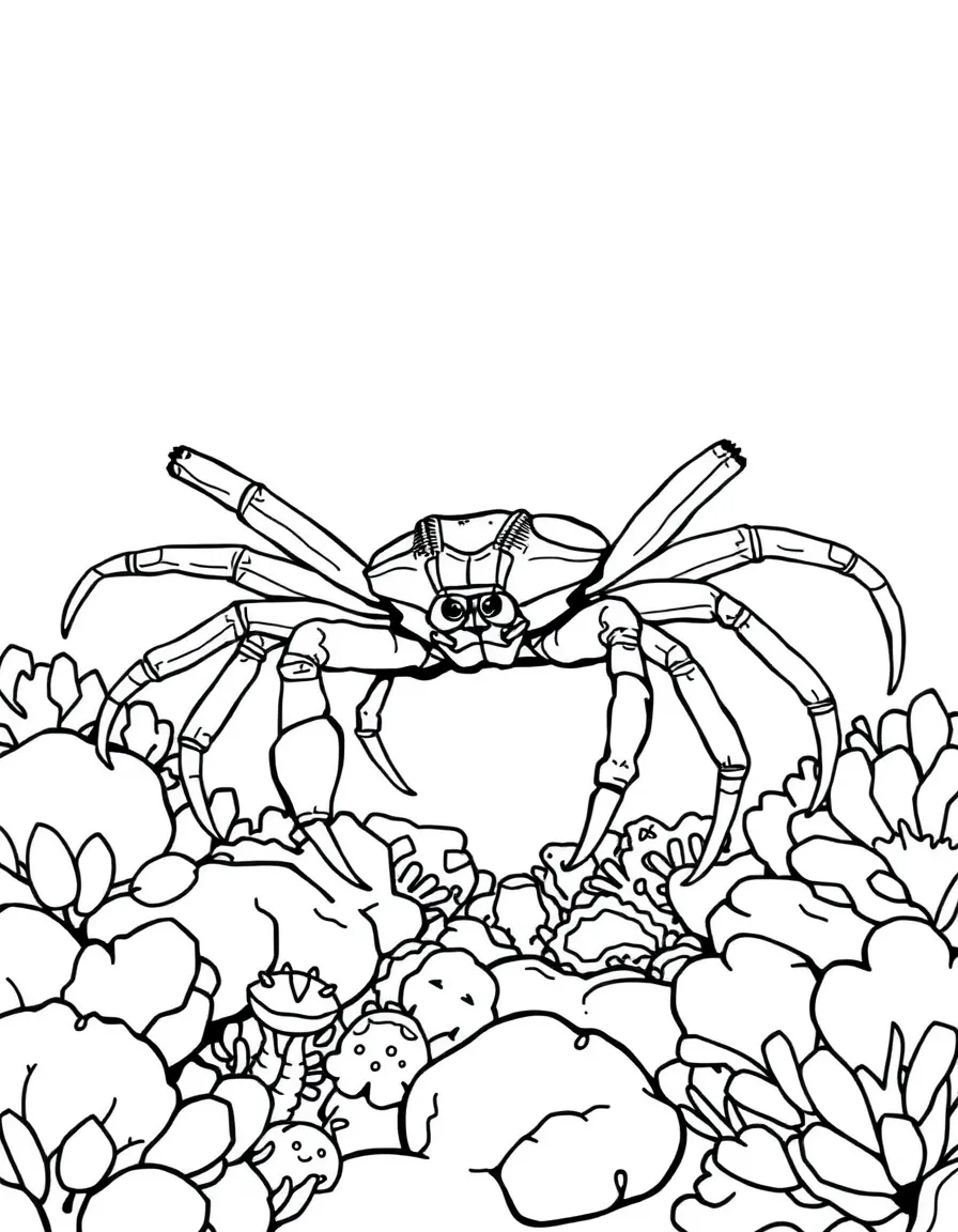 A spider crab slowly stalking across the reef, its legs spanning an impressive distance