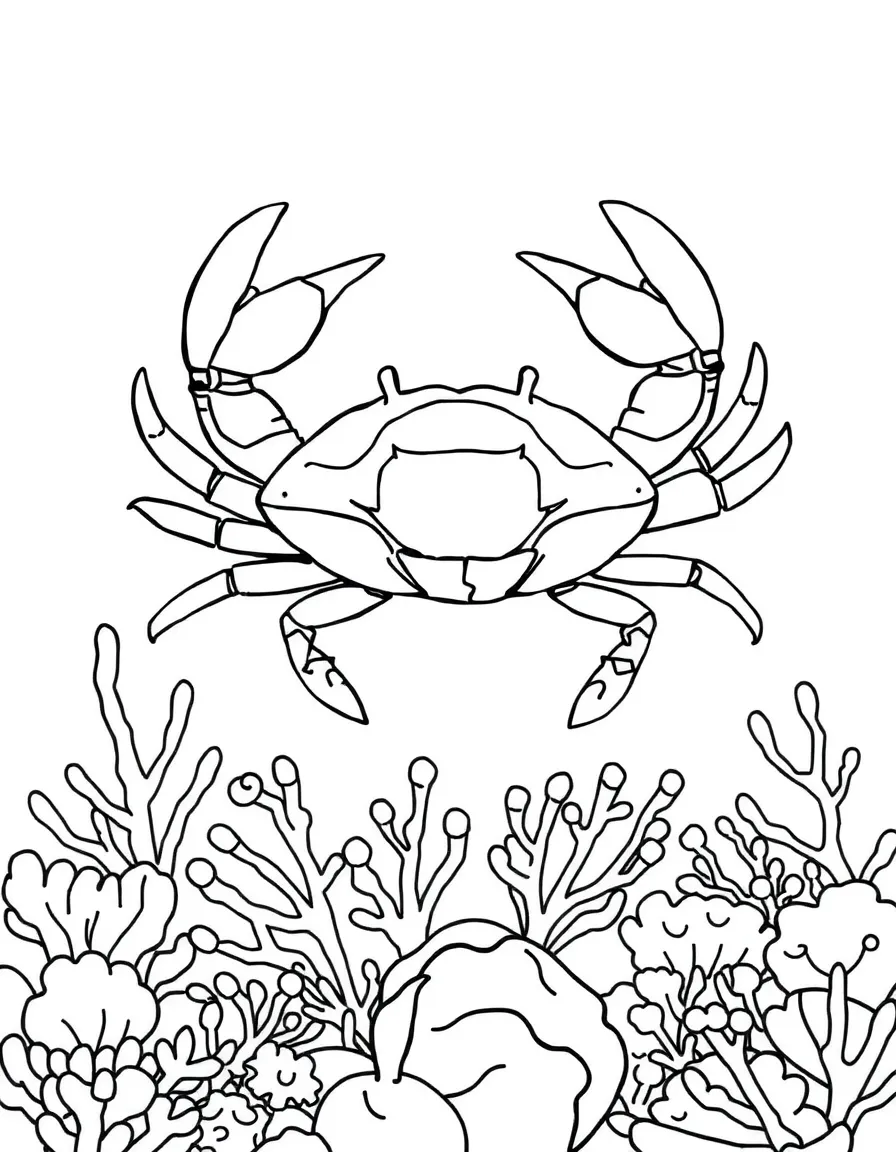 A blue swimming crab with paddle-like rear legs hovering over the reef