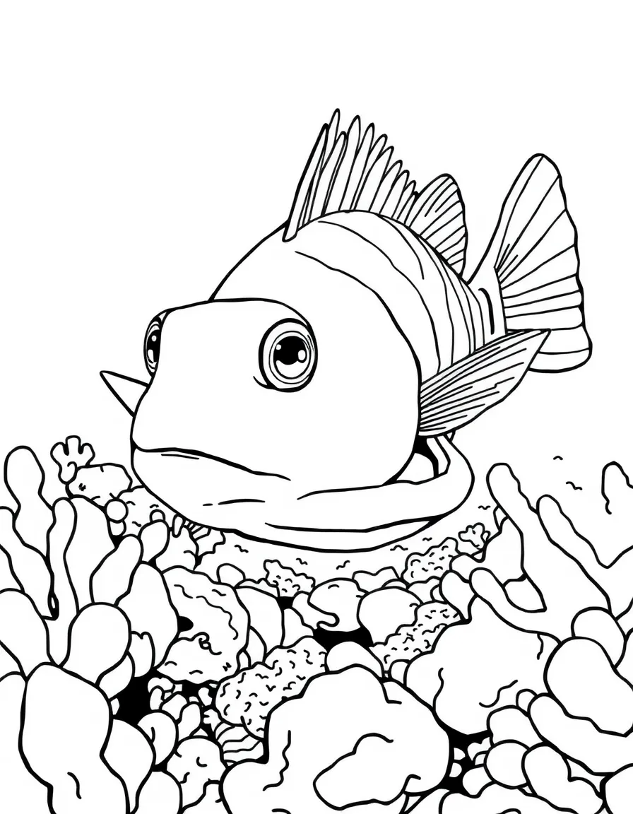 A stonefish nearly invisible against the reef substrate, only its eyes and mouth visible