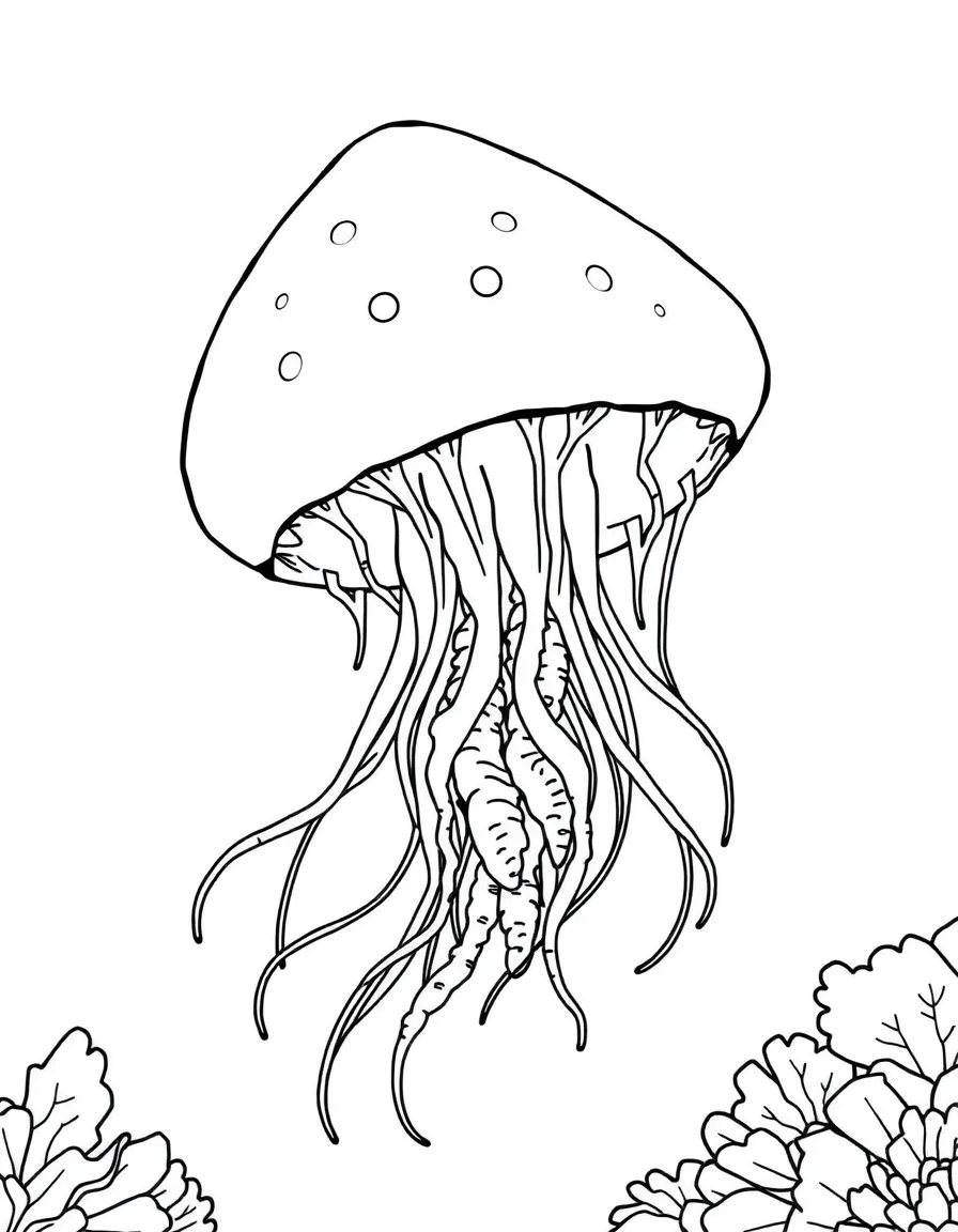 A lion's mane jellyfish with its massive bell and extensive tentacles near a reef edge
