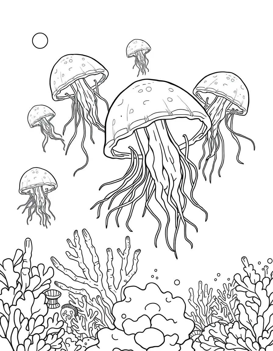 A thimble jellyfish swarm passing over a reef during their seasonal migration