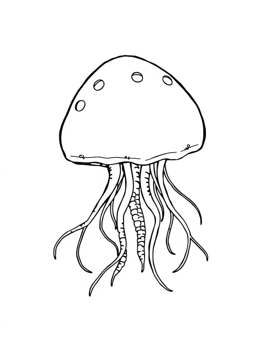 A cannonball jellyfish with its stubby oral arms swimming in a lagoon