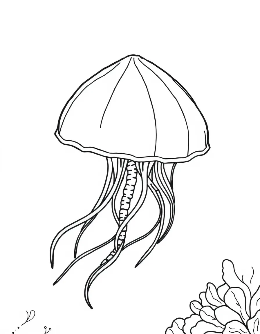 A purple striped jellyfish with its distinctive coloration drifting along a reef edge